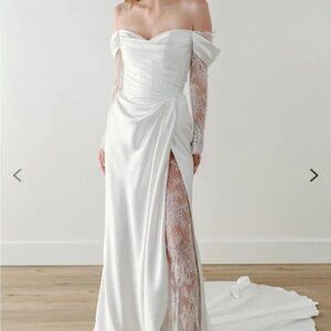 Watters Harlow Wedding Dress Ivory Satin Gown with Lace Size 14